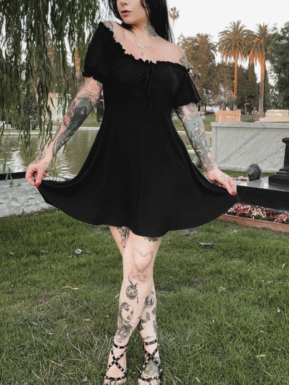 Foxblood Gretel Babydoll Mini Dress Black Front Tie Short Sleeve Size Small